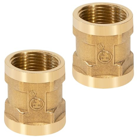 Manguito Laton Hembra 3/4 x 3/4 Pulgada, 2 Piezas Doble Niple Manguito de Latón, Racores de Latón con Doble Boquilla para Conversión de Conexión de Tuberías