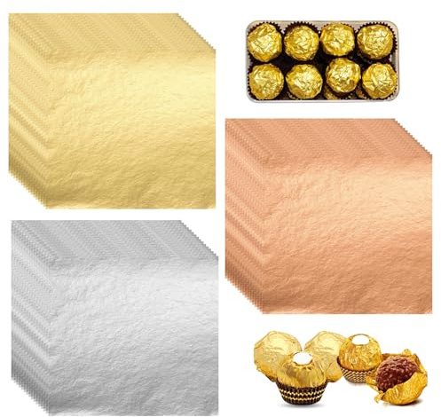 300 Blatt Gold Leaf Goldpapier Zum Basteln Blattgold Essbar für Torten Goldfolie Zum Basteln Blattgold Zum Basteln Blattsilber Goldenes Papier Schlagmetall, 14x14cm, Gold, Silber und Kupfer, 3 Farben