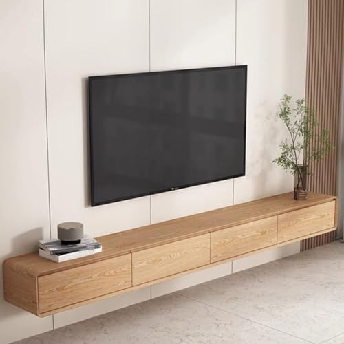 Easnuroz Meuble TV Suspendu Meuble TV Suspendu Meuble TV Mural avec Rangement Et Bords Arrondis - Console Multimédia Moderne(Wood-B,160 * 20 * 24cm)