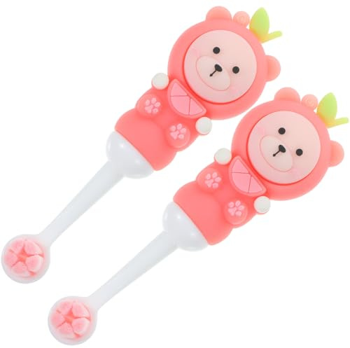 VILLCASE Kinderzahnbürste 2 Stück Weiche Borsten Bpa Frei Ergonomischer Griff Pink Bär Motiv Für Kleinkinder 0-9 Manuelle Mundpflege