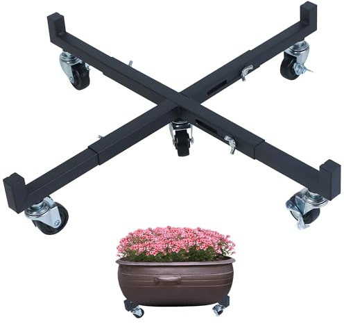 Plant Stand with Wheels Heavy Duty, Adjustable 15 to 20.5Inch with Lockable Caster Pot Roller Base, Rolling Planter Caddy for Large Flower Pots, 500 Lbs Capacity Dolly Cart for Indoor/Outdoor Use
