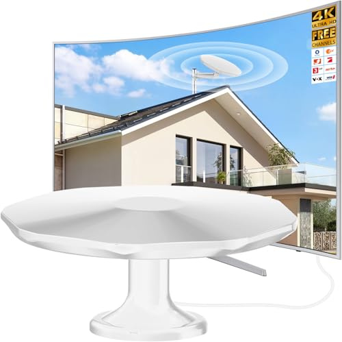 DVBT2 Antenne Außen, Leistungsstarke Außenantenne Camping Antenne, 360° Omnidirektionaler Empfang bis 650 km, Kostenlose Lokale Sender, 4K HD 1080P, 10m Koaxialkabel (Scheibenförmig)
