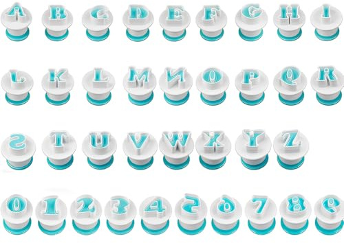 MEOAlBkey 36Pcs Fondant Letter and Number Cutters Set | Features stampers for fondant, dough, and buttercream. Easily create edible letters for cake decorating, baking, and parties.
