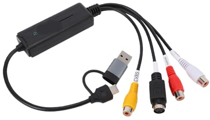 Plyisty Scheda di Acquisizione AV S-Video a USB C, R CA CVBS Audio Video Grabber, Convertitore Plug and Play da VHS a Digitale per Videoregistratore, Videocamera, DVD, Insegnamento