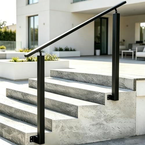 AONASRDI Handlauf Aussen, Treppengeländer Schwarz für 3-4 Stufen, Treppengeländer Innen 100×87cm, Metall Geländer Treppe für Villen, Flure, Wohnungen (Seitliche Montage Schwarz)