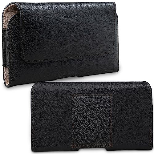 XiRRiX Leder Handy Tasche 2.4 4XL Gürteltasche kompatibel mit Samsung Galaxy A51 A52 A31 M21 M31 / S20 FE/Gigaset GS4 / Sony Xperia L4 / Xiaomi Mi Note 10 Lite - Gürtel Herren Handytasche schwarz