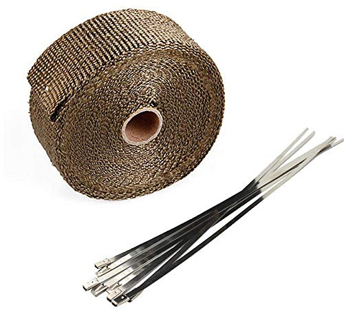 Mintice 5CM X 5M Fiberglas Titan Hitzeschutzband Auspuffband Auspuff Hitze Wickel Schild Hülle Auto Motorrad Krümmerband mit 6 Pcs Kabelbinder