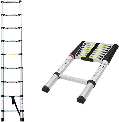 2.6m Multi-Purpose Aluminium Telescopic Ladder Extension Extendable Step 9 Step for Loft Indoor Outdoor Office - 2 Yr Warranty
