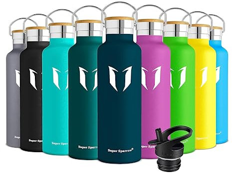 Super Sparrow Doppia Parete in Acciaio Inox Coibentato Bottiglia di Acqua -750ml - Isolante Della Borraccia - Perfetto Thermos - Privo di BPA, BPS, Ftalati