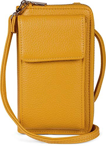 styleBREAKER Damen Mini Bag Geldbörse mit RFID Schutz und Handyfach | Crossbody Umhängetasche mit Schultergurt | Portemonnaie und Handytasche in einem | 19 x 11 x 5,5 cm, Farbe:Curry