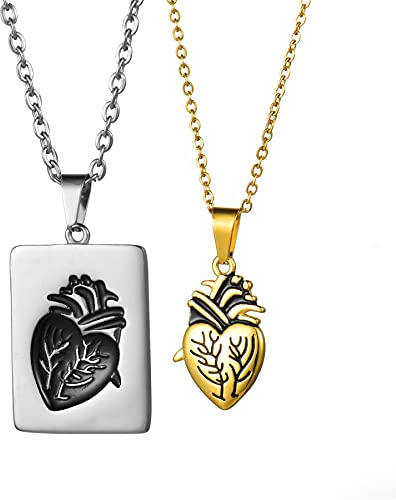 JewelryWe Schmuck Paar Halskette mit Gravur Edelstahl Herz Puzzle Dog Tag Erkennungsmarken Anhänger Partner Pärchen Valentinstag Lieben Geschenk Silber Gold