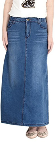 chouyatou Women's Casual Stretch Waist Washed Denim A-line Maxi Skirt (XX-Large, Blue)