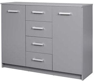 Inter Link - Kommode - Modernes Sideboard - Beistellschrank - 4 Schubladen - 2 Türen - Grau - 119 x 40 x 92 cm - Elenzio 2T4S