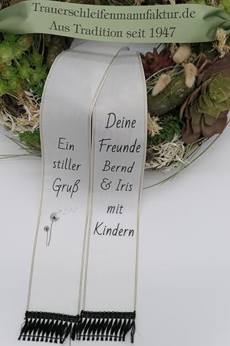 Trauerschleife Kranzschleife nach Kundenwunsch bedruckt (125 mm, weiß)