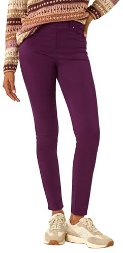 Roman Originals Jeggings for Women UK Jean Ladies Stretchy Trousers Denim Leggings High Waist Rise Pull On Skinny Straight Leg Cotton Pants Smart Casual - Plum (31 inch) - Size 18