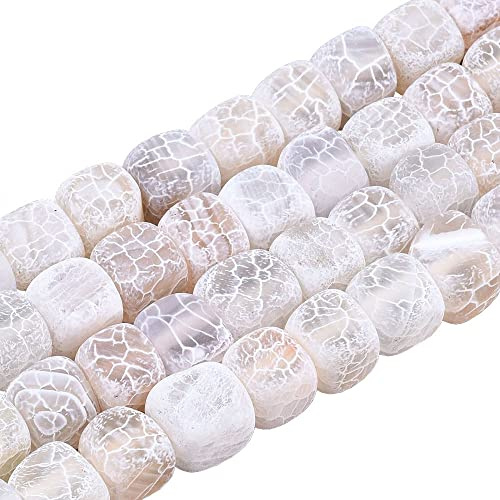 Perlin Gefrostet Matt Achat Stein, Weiss Edelstein Perlen, 8mm 12Stk, Würfel Naturstein Frosted Achatperle, Halbedelstein, Edelsteine, Schmuckperlen