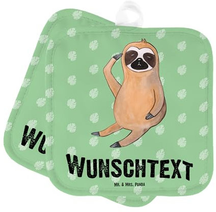 Mr. & Mrs. Panda Personalisierte Topflappen Faultier Vogel - Geschenke, mit Namen, Namensaufdruck, Frühaufsteher, Früher, Topfuntersetzer, Personalisiert, Set, Morgenmuffel