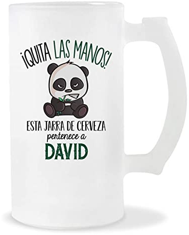 Planetee Jarra de Cerveza | Nombre David | Vaso con un Panda bonito pero gruñón. Original idea para regalar a un amigo, familiar o colega