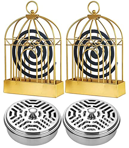 4 Stück Mosquito Halter, Kreativer Moskito Spulenhalter Vogelkäfig Mückenspirale Halter Metall Retro Eisen Räucherspiralen Für Outdoor, Schwimmbad, Deck, Camping (Gold+Silber)