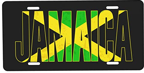 FJAUOQ Jamaika-Flagge, Buchstaben, Nummernschild vorne, Auto, dekorativ, Neuheit, Autoschild, Autoanhänger, Vanity-Geschenk, Metall-Aluminiumschild für Damen/Herren, 30,5 x 15,2 cm, Wanddekoration