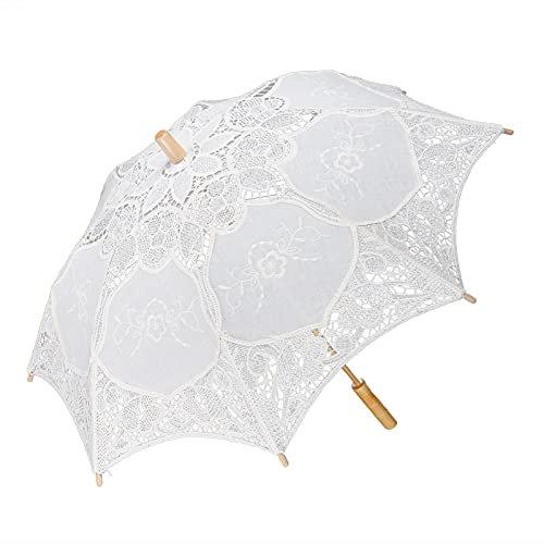 Syrisora Spitzenschirm Hochzeit Brautschirm Regenschirm für Fotografie Requisiten Hochzeitsbedarf, Weiß, L