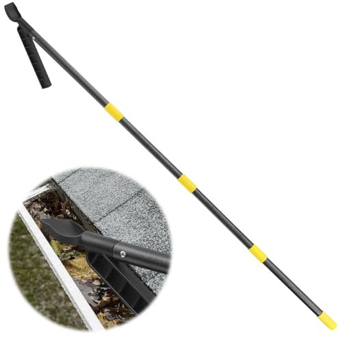 Strumento per la pulizia della grondaia con asta estensibile da 235 cm, strumento di pulizia per grondaie, cucchiaio per la pulizia delle foglie e paletta