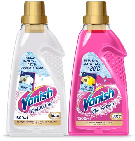 Vanish Oxi Action - Quitamanchas multibeneficio para la ropa en Gel, elimina olores y potenciador del lavado, Pack 1500ml Ropa color + 1500ml Ropa Blanca