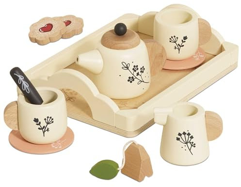 Le Toy Van – Wooden Tea Set & Tray | 12 Piece Child’s Role Play Toy - Suitable for Ages 2+ years