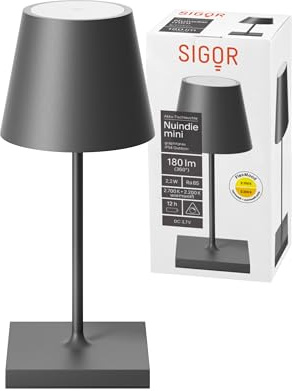 SIGOR Nuindie 2.0 mini LED Akku-Tischlampe, graphitgrau | Dimmbar • Indoor & Outdoor • IP54 • 25 cm • USB-C • 12 h Leuchtdauer