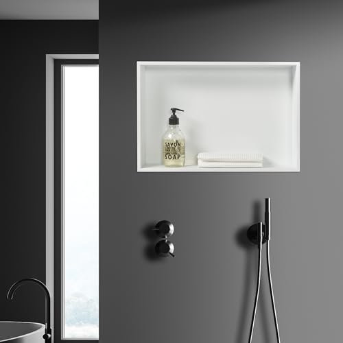 [neu.haus] Étagère Encastrée pour Salle de Bain Niche Murale Encastrable Résistante à l'eau Montage Verticale ou Horizontale Acier Inoxydable 47 x 32 x 10 cm Blanc Mat