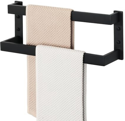 Alise Double Towel Bar, 16 Towel Racks for Bathroom Wall Mounted, SUS304 Stainless Steel Bathroom Towel Holder, Modern Quick Drying Towel Hanger, Matte Black