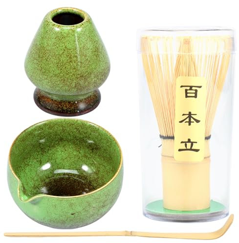 Elegant Japanese Matcha Tea Set - 4Pcs Reusable Matcha Making Kit with 500ml Ceramic Bowl, Bamboo Whisk & Scoop