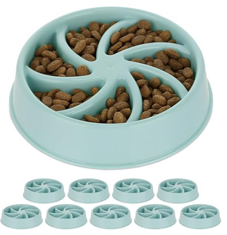 Relaxdays 10x Ciotola Anti-Ingozzamento per Cani, 600 ml, Lenta Assunzione del Cibo, Adatta alla Lavastoviglie, Blu