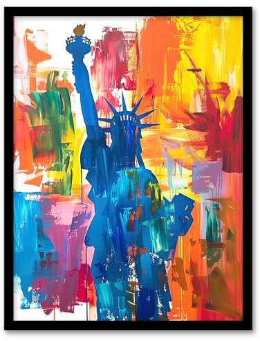Artery8 Statue of Liberty NYC Colourful Bright Acrylic Living Room Art Print Framed Poster Wall Decor 12x16 inch