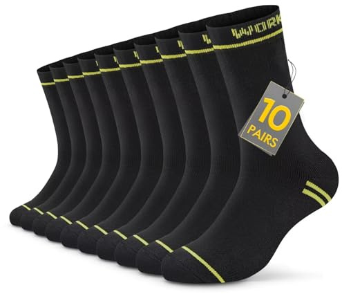 TUUHAW Calzini da Lavoro Uomo Spugna Calze Uomo Invernali Cotone Lunghe Cotone Neri Calzini Sportivi Running Calze Trekking Tennis Ciclismo 10 Paia Work Socks 43-46 Comodo e Traspirante