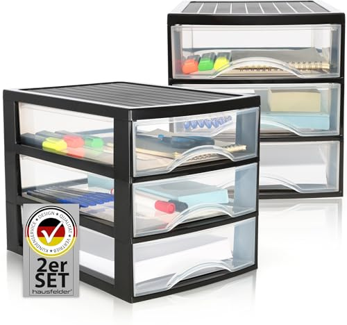 Hausfelder Schubladenbox A4, 3 Schubladen, Schwarz Transparent