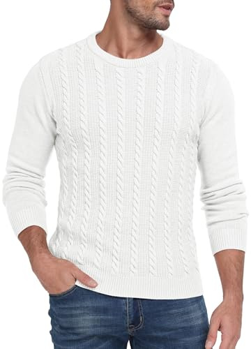 Hisir Herren Strickpullover Kabel Stricken Dicken Rundhalsausschnitt Weben Pullover Winter Warm Langarm Pullover für Herren