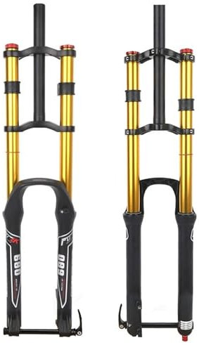 KLYso DH Air Suspension Gabel Downhill Federweg 140mm Rebound Adjust Double Crown Front Fork 1-1/8 Straight Thru Axle 15 * 100mm with Lockout MTB Bike Fork(Gold,29'')