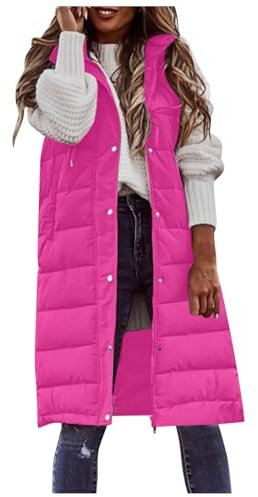 Akgukrseh Padded Gilet For Women UK Longline Hooded Quilted Jacket Funnel Neck Soft Bubbly Winter Warm Solid Color Vest Coats Ladies Long With Hood Body Warmer