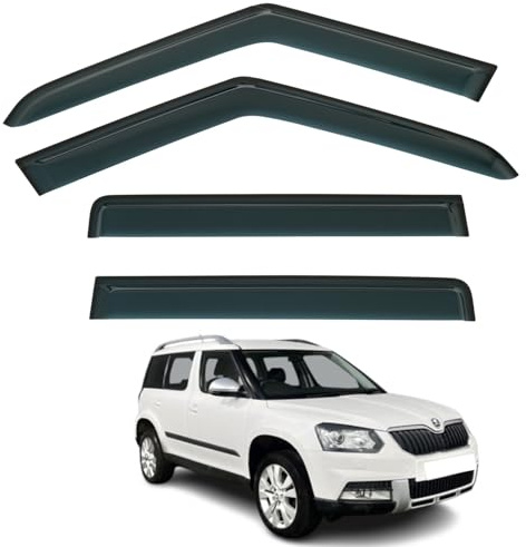 Set mit 4 aufklebbaren Windabweisern, kompatibel mit Skoda Yeti 5-Türer SUV 2009 2010 2011 2012 2013 2014 2015 2016 2017 Modelle.