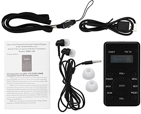 Ricevitore radio digitale portatile tascabile, supporto DAB/DAB+, suono FM, compatibile con l'uso in auto, cuffie incluse, dispositivo audio intrattenimento