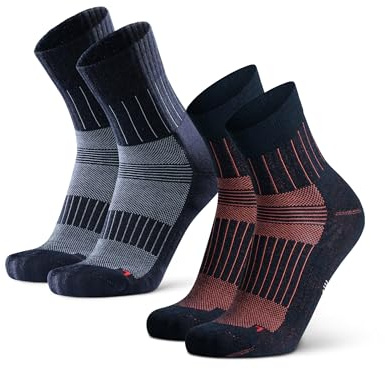 DANISH ENDURANCE Merino Löparstrumpor, Vadderade Termiska Utomhusstrumpor, Unisex, 2-pack, Flerfärgad (1xNavy/Ljusblå, 1xNavy/Orange), 43-47