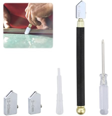 Tagliavetro da 2 mm a 20 mm per vetro spesso, piastrelle, specchio, mosaico, strumento di taglio in vetro con 3 testine di taglio in metallo duro per tagliare vetro, piastrelle, specchio/mosaico