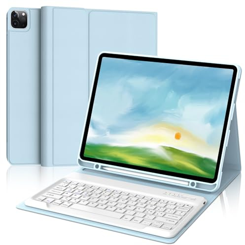 FOGARI Teclado para iPad Pro 12,9 6ª/5ª/4ª/3ª Generación, Keyboard Ltaliano Inalámbrico, Bluetooth Extraíble Funda con Teclado para iPad Pro 6ª /5ª /4ª /3ª Generación 12.9, Azul Cielo