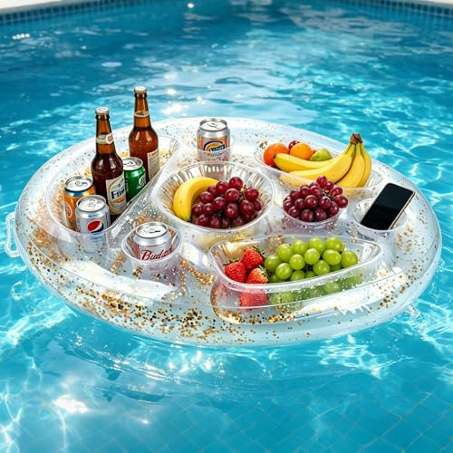 Aufblasbarer Getränkehalter, Getränkehalter Pool Aufblasbar, 8 Löcher Große Kapazität Floating Coasters, 2 in1 Schwimmende Tablett für Sommer Schwimmbad Party Pool Strand Mottoparty