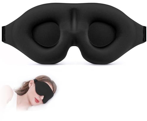 100% Light Blocking Sleep Masks for Men & Women,Zero Eye Pressure Sleeping Mask,Eye Movement and Eyelash Friendly, 3D Stereo Soft & Comfortable&Adjustable Blindfold for All Night Sleep(Black)