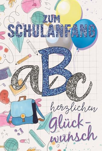 PremiumLine Karte zum Schulanfang |1 Stück mit Umschlag | Glückwunschkarte zur Einschulung | Grußkarte für Jungen & Mädchen | Klappkarte 11,5 x 17 cm mit Hologrammfolie