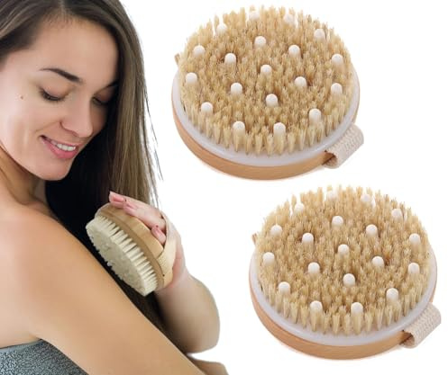 2 Stück Massagebürste, Trockenbürste, Körperbürste Naturborsten, für Lymphdrainage und Cellulite-Behandlung, Verbessern Sie Die Durchblutung, Entfernen Abgestorbener Hauten