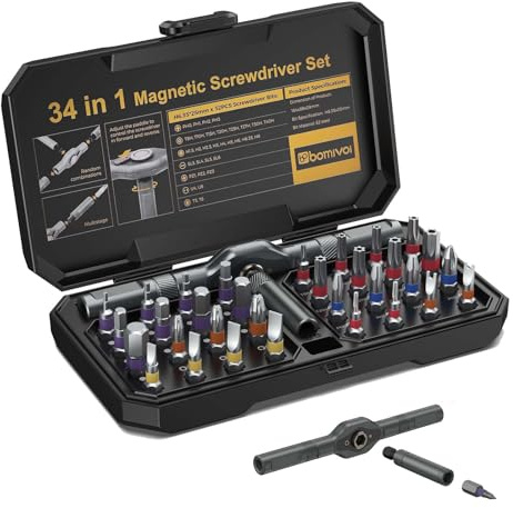 OQIMAX 34 in 1 Magnetic Screwdriver Set, DIY Ratchet Screwdriver Set with 32 PCS Magnetic Bits, Multi Ratchet Screwdriver Kit with Detachable Handle, Portable Repair Tool Kit for DIY Furniture Bicycle
