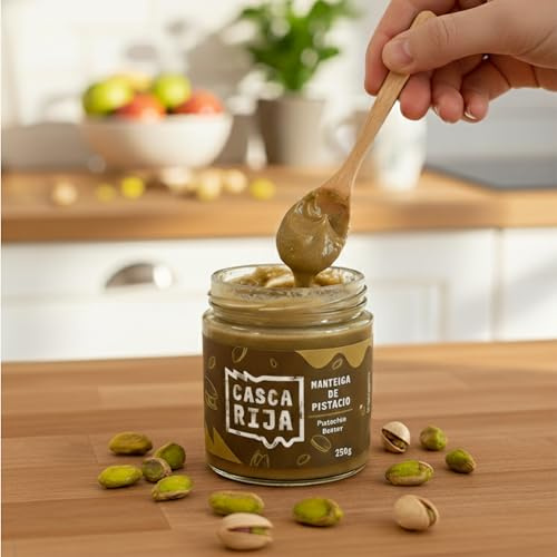 CASCA RIJA: Crema de Pistacho 250g | 99,8% Granos de Pistacho con Piel + 0,01% Canela Molida + 0,01% Jengibre em Polvo | 100% Natural y Cremosa Sin Trozos de Pistachos, Vegan
